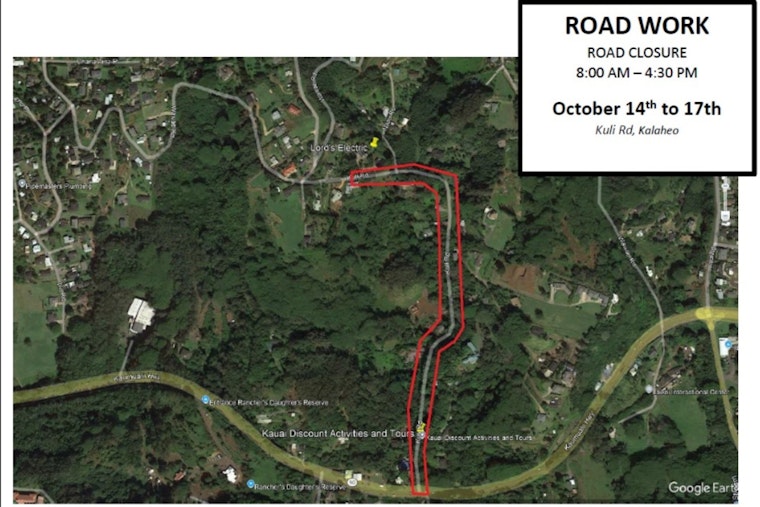 Kalāheo's Kuli Road Set for Scheduled Closure Oct 14-17 for Resurfacing, Disruptions Expected