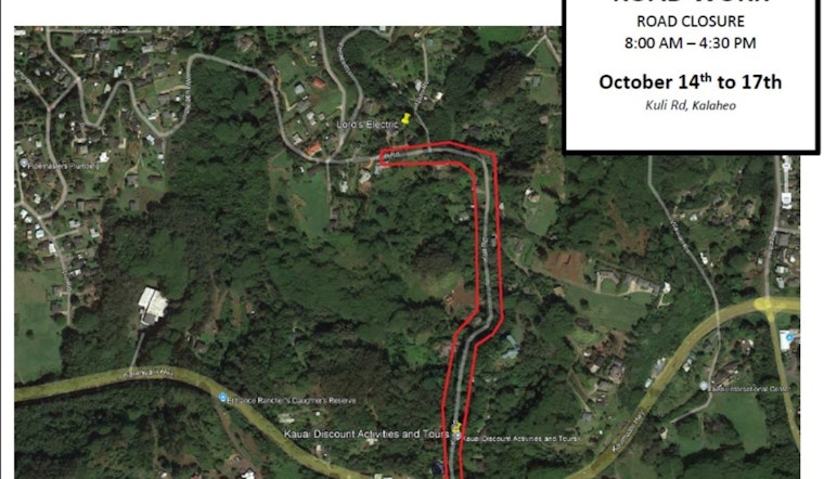 Kalāheo's Kuli Road Set for Scheduled Closure Oct 14-17 for Resurfacing, Disruptions Expected