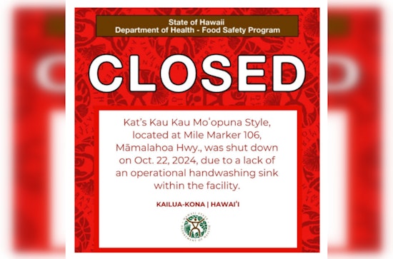Kona Eatery Kat’s Kau Kau Moʻopuna Style Closed by Hawai‘i Health Authorities for Sanitation Violations