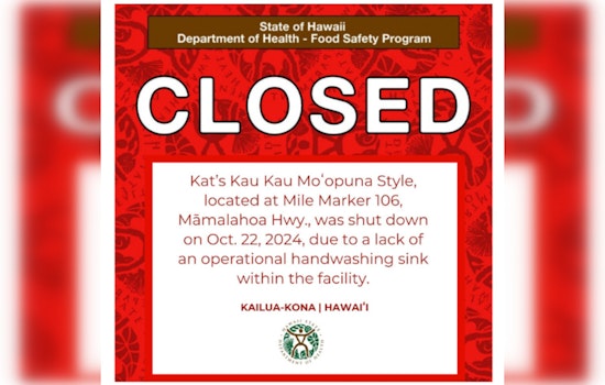 Kona Eatery Kat’s Kau Kau Moʻopuna Style Closed by Hawai‘i Health Authorities for Sanitation Violations