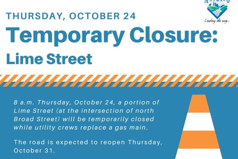 Lime Street Closure at North Broad Street for Gas Main Replacement Starting October 24