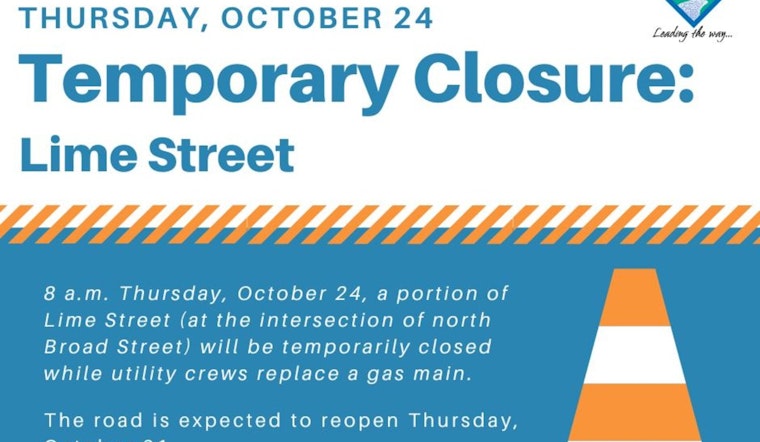 Lime Street Closure at North Broad Street for Gas Main Replacement Starting October 24