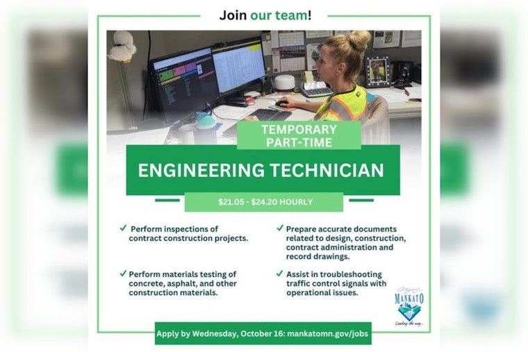 Mankato City Seeks Temporary Part-time Engineering Technician Ahead of October 16 Deadline