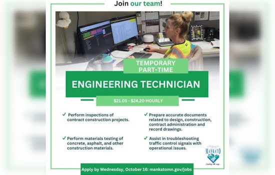 Mankato City Seeks Temporary Part-time Engineering Technician Ahead of October 16 Deadline