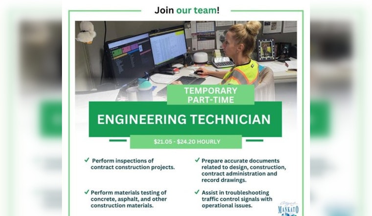 Mankato City Seeks Temporary Part-time Engineering Technician Ahead of October 16 Deadline