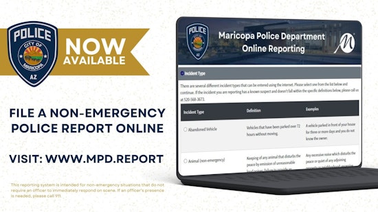 Maricopa Police Introduce Online Reporting System for Non-Emergencies to Boost Efficiency