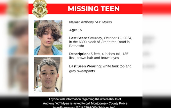 Montgomery County Police Intensify Search for Missing 15-Year-Old Anthony "AJ" Myers, Public Asked for Help
