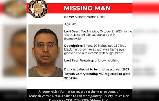 Montgomery County Police Seek Public Assistance in Search for Missing Burtonsville Man, Mahesh Varma Datla