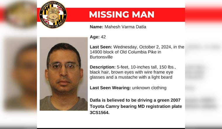 Montgomery County Police Seek Public Assistance in Search for Missing Burtonsville Man, Mahesh Varma Datla