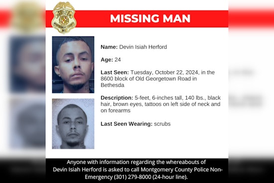 Montgomery County Police Seek Public's Help in Locating Missing 24-Year-Old Devin Isiah Herford