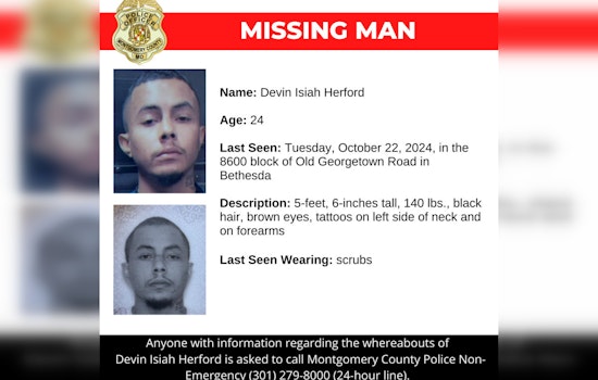 Montgomery County Police Seek Public's Help in Locating Missing 24-Year-Old Devin Isiah Herford
