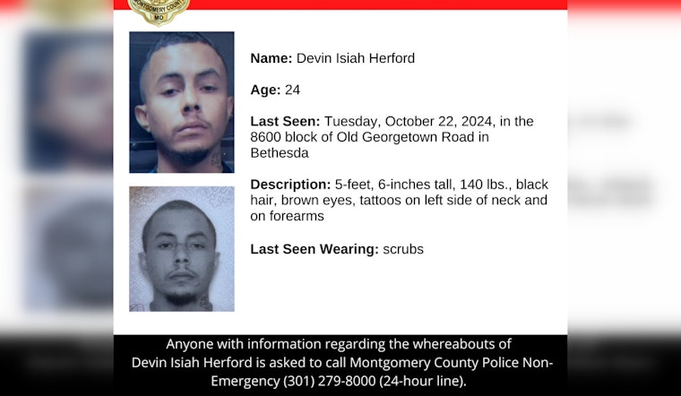 Montgomery County Police Seek Public's Help in Locating Missing 24-Year-Old Devin Isiah Herford