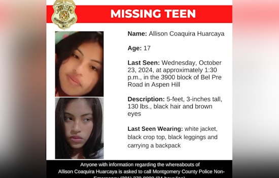 Montgomery County Police Seek Public's Assistance in Locating Missing 17-Year-Old from Aspen Hill