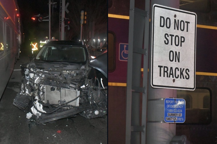 No Injuries Reported After Train Hits Car on Tracks in Kingston, Driver Cited