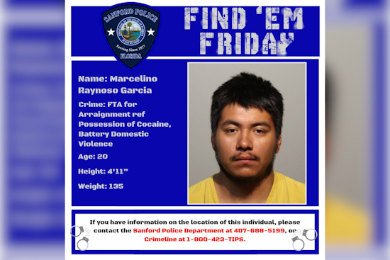 Sanford Police Seek Public's Help to Locate Suspect Raynoso Garcia for Failing to Appear in Court
