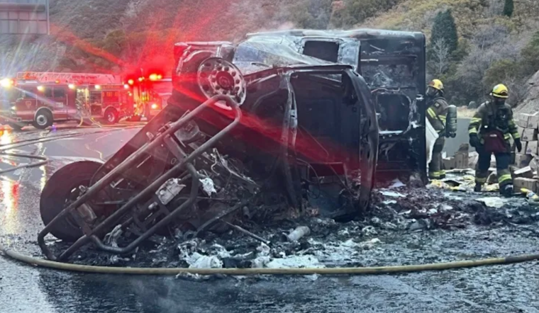 Semi-Truck Collides with Barrier, Ignites Fire Causing Westbound I-80 Closure in Parley’s Canyon