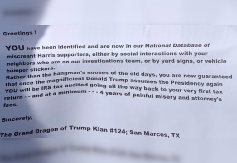 Voter Intimidation Scandal Erupts in San Marcos, Texas, "Trump Klan" Threatens Kamala Supporters with Tax Audit Terror
