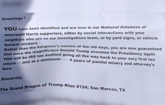 Voter Intimidation Scandal Erupts in San Marcos, Texas, "Trump Klan" Threatens Kamala Supporters with Tax Audit Terror