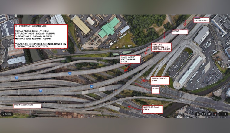 Weekend Closures Planned for Westbound H-1 Freeway On-Ramps and Lanes