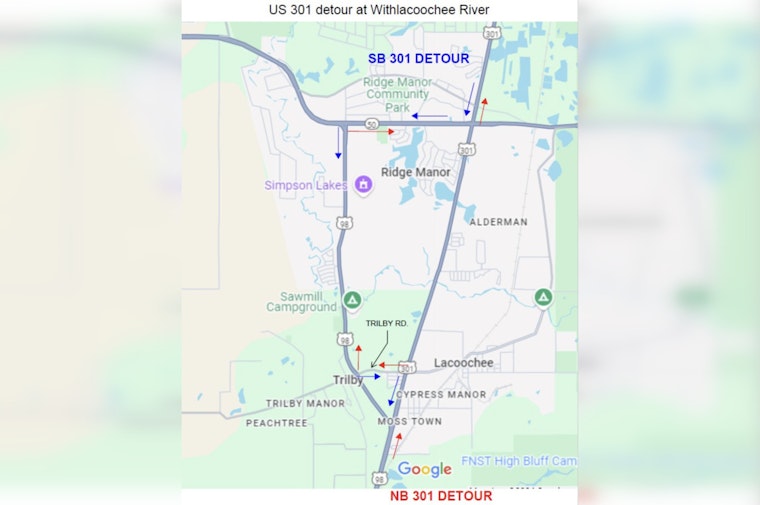 Withlacoochee River Flooding Leads to US-301 Closure in Hernando County, Detour and Shelter Offered for Residents