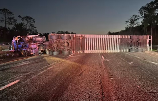 Beer Truck Overturns on I-95 Near Duval-St. Johns Line, Causes Major Traffic Delays