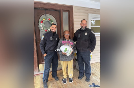 Boston Police Officers from District E-13 Serve Up Thanksgiving Cheer to Jamaica Plain Residents in Need