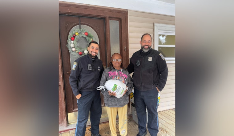 Boston Police Officers from District E-13 Serve Up Thanksgiving Cheer to Jamaica Plain Residents in Need
