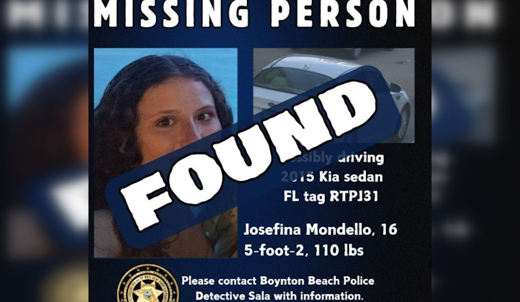 Boynton Beach Breathes Sigh of Relief as Missing Teenager Josefina Mondello Found Safe