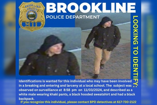 Brookline Police Seek Public's Aid to Identify Suspect in School Break-In and Theft
