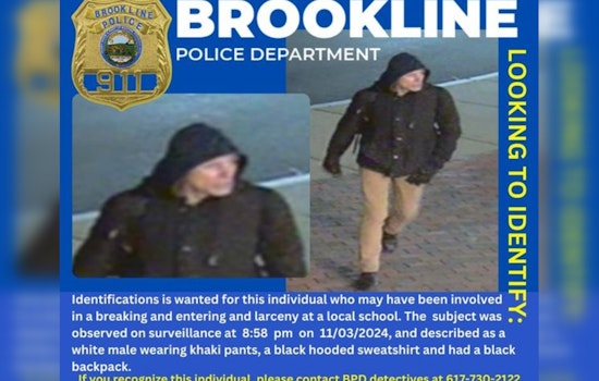 Brookline Police Seek Public's Aid to Identify Suspect in School Break-In and Theft