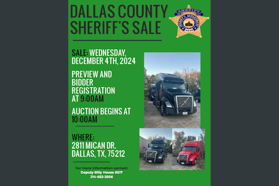 Dallas County Sheriff's Office to Host Public Auction of Truck Tractors on December 4