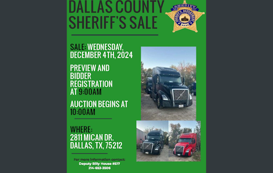 Dallas County Sheriff's Office to Host Public Auction of Truck Tractors on December 4