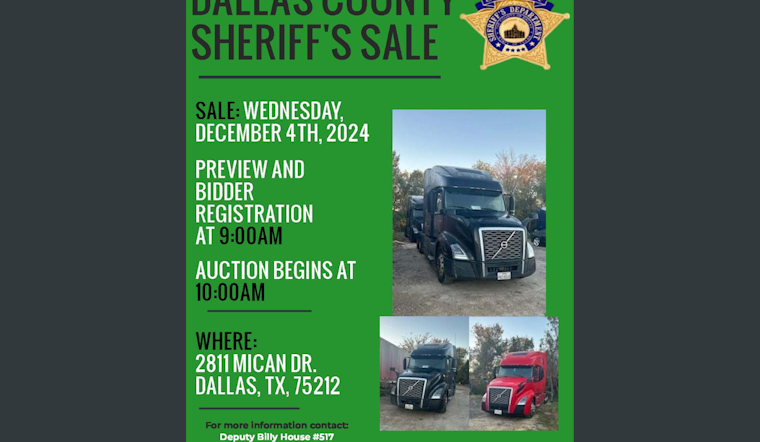 Dallas County Sheriff's Office to Host Public Auction of Truck Tractors on December 4