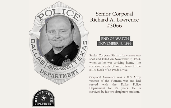 Dallas Police Department Honors the Legacy of Senior Corporal Richard A. Lawrence 31 Years After His Death in the Line of Duty