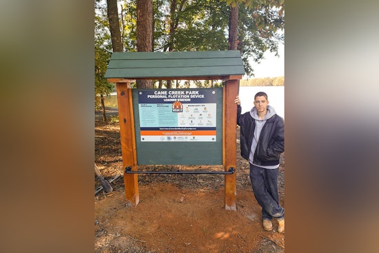 Eagle Scout Bode McWhorter Enhances Safety at Cane Creek Park with New Life Jacket Kiosk