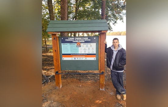 Eagle Scout Bode McWhorter Enhances Safety at Cane Creek Park with New Life Jacket Kiosk
