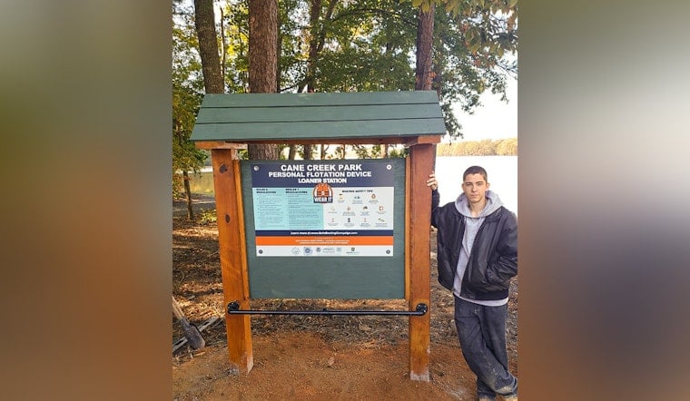 Eagle Scout Bode McWhorter Enhances Safety at Cane Creek Park with New Life Jacket Kiosk