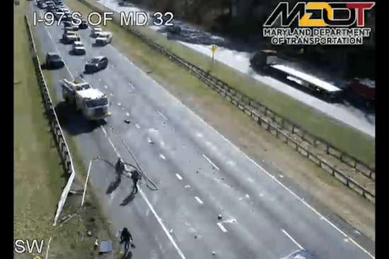 Interstate 97 Shut Down in Both Directions Near Millersville Following Tractor-Trailer Overturn and Crash