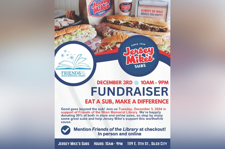 Jersey Mike's Subs in Siler City Partners with Friends of the Wren Memorial Library for Delicious Fundraising Event on December 3