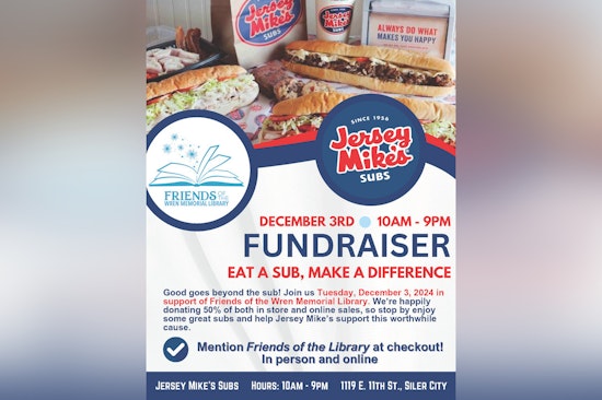 Jersey Mike's Subs in Siler City Partners with Friends of the Wren Memorial Library for Delicious Fundraising Event on December 3