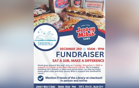 Jersey Mike's Subs in Siler City Partners with Friends of the Wren Memorial Library for Delicious Fundraising Event on December 3