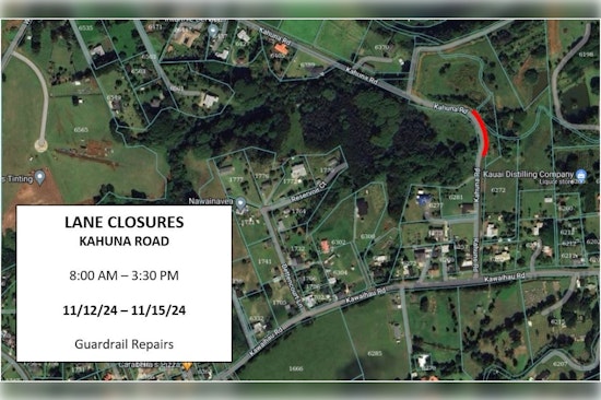Kapa‘a Traffic Alert as Roadwork on Kahuna Road Scheduled for November 12-15 May Impact Travel Plans