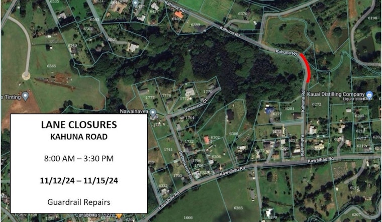Kapa‘a Traffic Alert as Roadwork on Kahuna Road Scheduled for November 12-15 May Impact Travel Plans