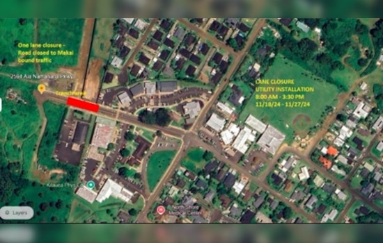 Kīlauea Commuters Alert as Ala Namahana Parkway Lane Closes for Electrical Work November 18 to 27