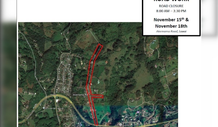 Lāwa‘i Traffic Alert Akemama Road Closures Scheduled for Essential Resurfacing Work