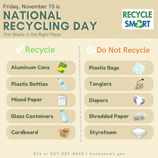 Mankato Urges Citizens to ‘Recycle Smart’ for National Recycling Day and Beyond