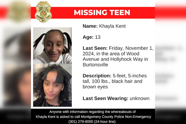 Montgomery County Police Seek Public's Help in Search for Missing 13-Year-Old Khayla Kent