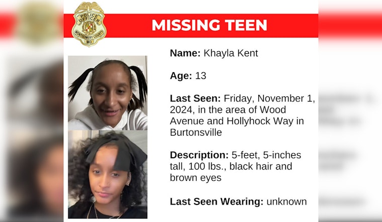 Montgomery County Police Seek Public's Help in Search for Missing 13-Year-Old Khayla Kent