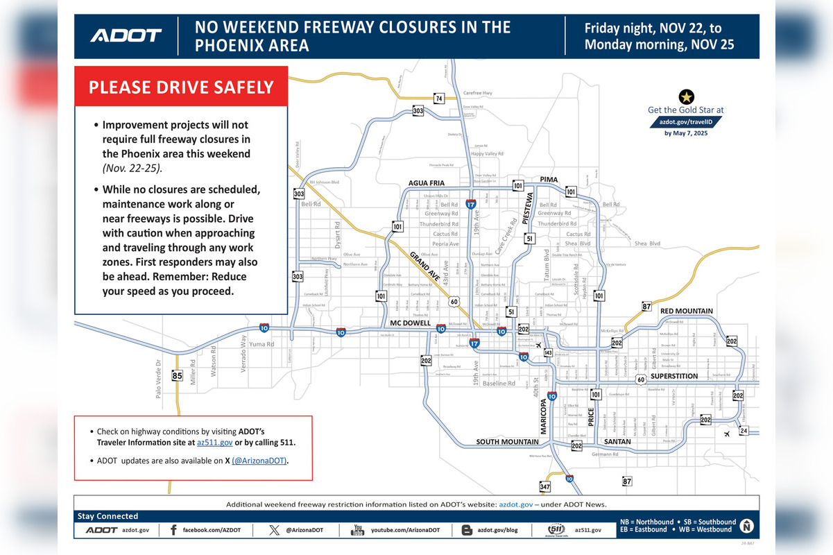 No Freeway Closures in Phoenix Area This Weekend but Lane Restrictions