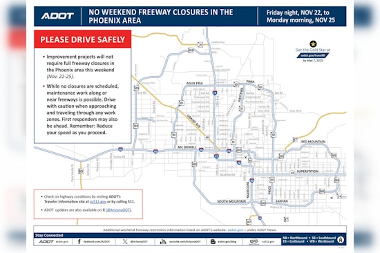 No Freeway Closures in Phoenix Area This Weekend but Lane Restrictions on State Route 51 and Loop 101